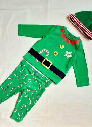 Эльф f&f англия рождественский новогодний костюм с колпачком на 0-3 месяца