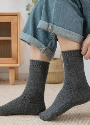Темно-сірі шкарпетки з начесом шерстяні 3630 темні махрові носки на морози 36-405 фото