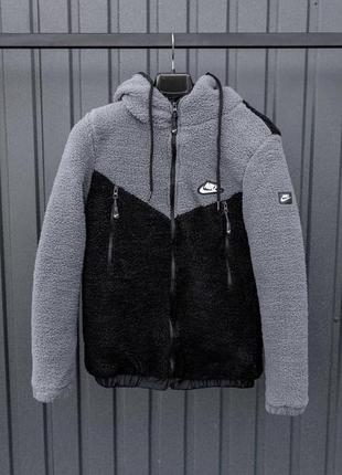 Черно серая куртка мужская бренд nike качество топ капюшон зима осень весна