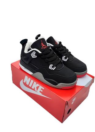 Зимние кроссовки nike air jordan 4 retro ppsg paris saint germain черные с красным❄️2 фото