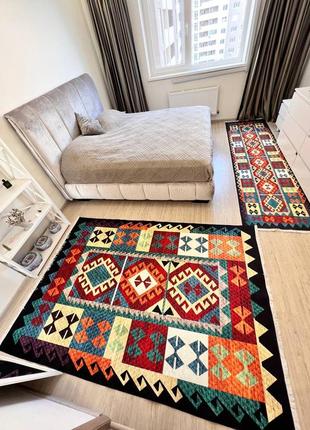 Яскравий кольоровий безворсовий килим в орнамент3 фото