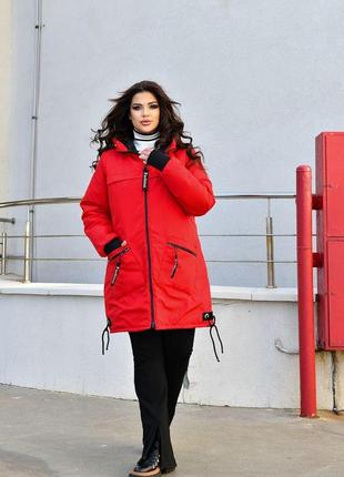 Жіноча куртка-пальто з плащової тканини колір червоний р.48/50 445907