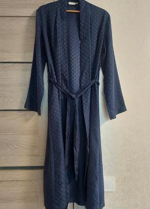 Шёлковый темно-синий длинный халат globus lingerie( размер 36-38)1 фото