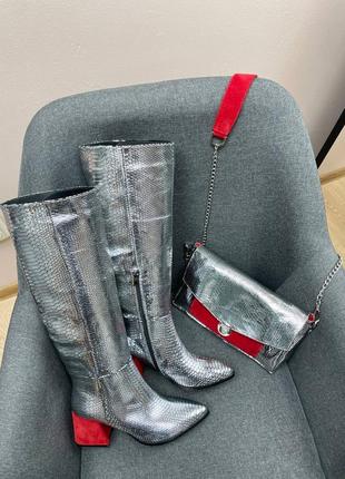 Дизайнерские сапоги серебро питон металллик кожа натуральная 36-41 зимние демисезон