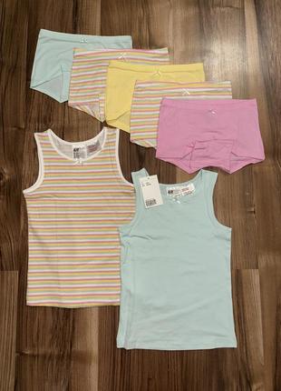 Набор трусы + майки h&m на девочку 2-4-6 лет 110/116 см трусики майка боксерки hm2 фото