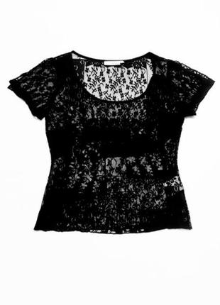 Черная ажурная футболка блузка топ ажурный р m s