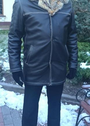 Чоловіча зимова шкіряна куртка, кульбаби на натуральному хутрі brando p.50-52