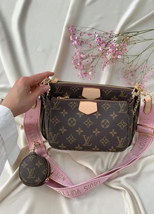 Женская сумка lv multi pochette brown/pink3 фото