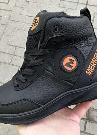 Черевики зимові в стилі merrell   з натуральної шкіри і вовняного хутра. / зимние кожаные ботинки для мальчика чёрные на замке