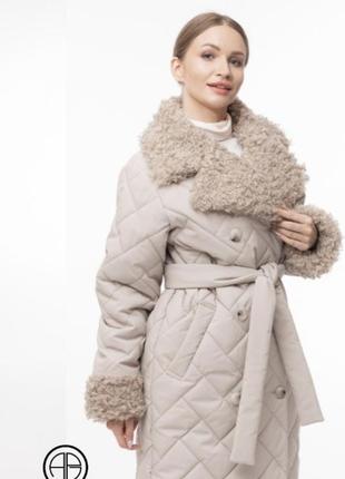 Alberto bini светлое пальто зимнее бежевое пальто женское1 фото