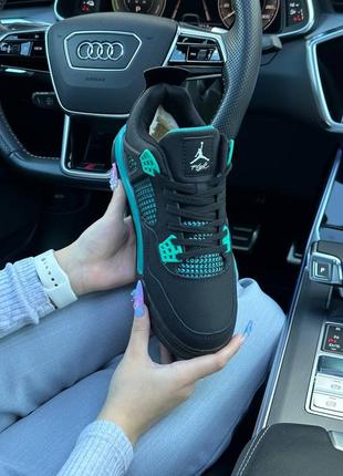 ❄️зимние женские кроссовки nike air jordan 4 retro black mint fur❄️4 фото