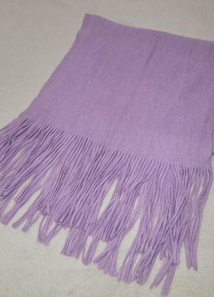 Большой теплый лиловый шарф палантин с бахромой5 фото