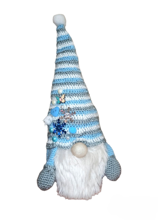 23 см аммигуруми гном ручная работа голубой в шапке декор hand made талисман домоговоритель новогодний рождественский на новый год резьба