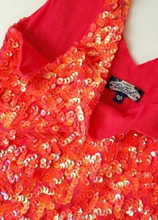 Невероятное розово-кораловое платье в паетках4 фото