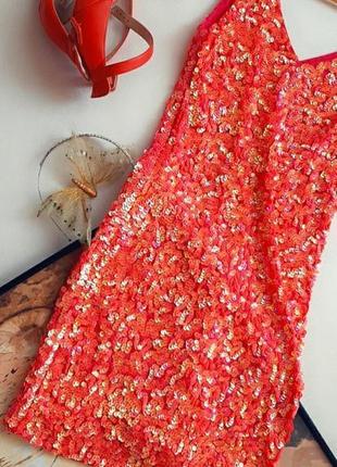 Невероятное розово-кораловое платье в паетках6 фото