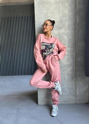 Яркий стильный утепленный спортивный костюм на флисе с микки маусом3 фото