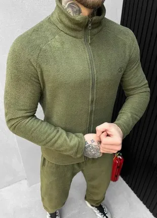 Мужской спортивный костюм js хаки флисовый, демисезонный спортивный костюм на флисе олива стильный к5 фото