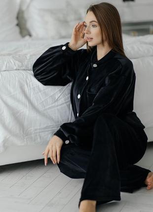 Emma 30023 домашній костюм велюр піжама велюрова чорна2 фото