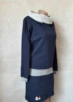 Оригинальное платье-миди/туника с начёсом в синем цвете по типу толстовки, размер с-м3 фото