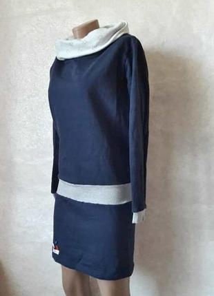 Оригинальное платье-миди/туника с начёсом в синем цвете по типу толстовки, размер с-м4 фото