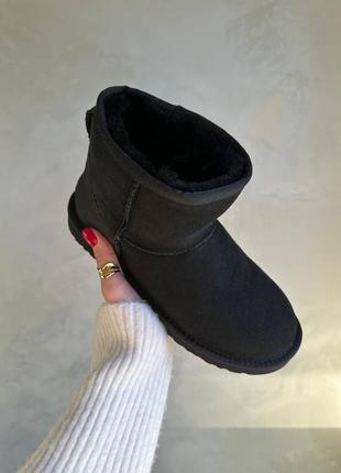 Ugg black замшеві уги натуральна замша з натуральним хутром овчина угги уггі угі чорного кольору зимові сапожки замшевые мех3 фото