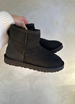 Ugg black замшеві уги натуральна замша з натуральним хутром овчина угги уггі угі чорного кольору зимові сапожки замшевые мех