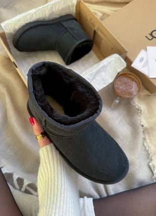 Ugg black замшеві уги натуральна замша з натуральним хутром овчина угги уггі угі чорного кольору зимові сапожки замшевые мех8 фото