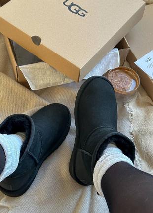 Ugg black замшеві уги натуральна замша з натуральним хутром овчина угги уггі угі чорного кольору зимові сапожки замшевые мех5 фото