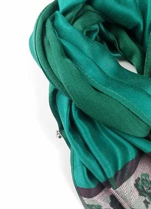 Роскошный палантин шелк шерсть шарф тканый узор жаккард гобелен пейсли зеленый2 фото