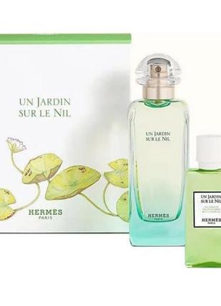 Набор hermes un jardin sur le nil 100 ml туалетная вода, 40 ml лосьон для тела, 15 ml миниатюра