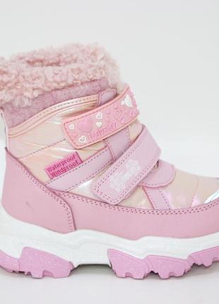 Детские зимние ботинки, сноубутсы на девочек с двумя липучками 120092 фото