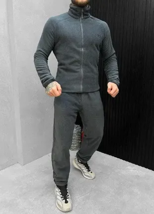 Чоловічий спортивний костюм js сірий на флісі, зимовий спортивний костюм сірий на флісі