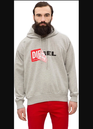 Худи толстовка кофта свитшот пуловер оверсайз мужской серый большой логотип diesel3 фото