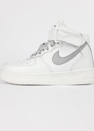 Nike air force 1 высокие белые с серым кроссовки женские кожаные топ качество зимние с мехом ботинки сапоги высокие теплые найк форс4 фото