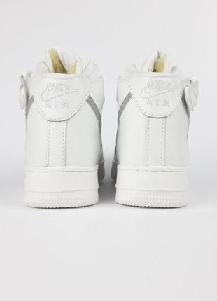 Nike air force 1 высокие белые с серым кроссовки женские кожаные топ качество зимние с мехом ботинки сапоги высокие теплые найк форс9 фото