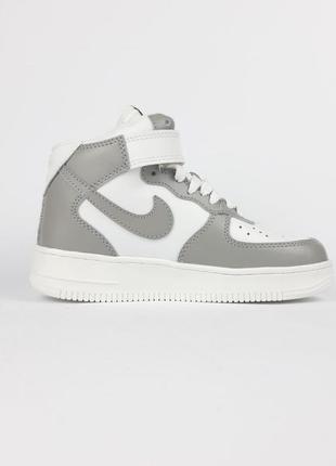 Nike air force 1 высокие белые с серым кроссовки женские кожаные топ качество зимние с мехом ботинки сапоги высокие теплые найк форс кожаные2 фото