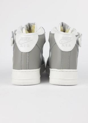 Nike air force 1 высокие белые с серым кроссовки женские кожаные топ качество зимние с мехом ботинки сапоги высокие теплые найк форс кожаные5 фото