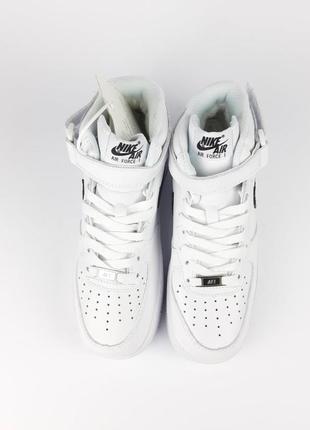 Nike air force 1 высокие белые с черным кроссовки женские кожаные топ качество зимние с мехом ботинки сапоги высокие теплые найк форс зима кожаные3 фото