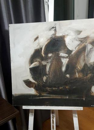 Картина маслом парусный корабль, минимализм, лофт 80×704 фото