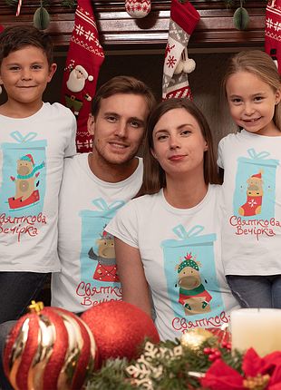 Футболки фемілі лук family look для всієї родини "святкова вечірка. новорічні корівки" push it