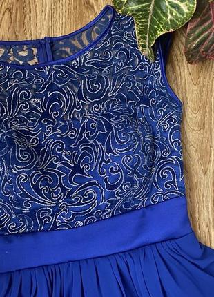 Сукня коктейльна з чашечками синя з підюпником з коротким рукавом з блискітками вечірня міні2 фото