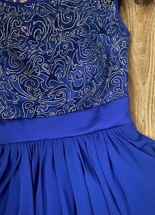 Сукня коктейльна з чашечками синя з підюпником з коротким рукавом з блискітками вечірня міні4 фото