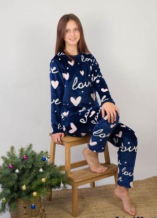 Махроа тепла піжама сніговик, сердечка, мінні, підліткова новорічна піжама, тёплая махровая пижама новогодняя снеговик, сердечки4 фото