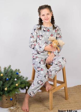 Махроа тепла піжама сніговик, сердечка, мінні, підліткова новорічна піжама, тёплая махровая пижама новогодняя снеговик, сердечки3 фото