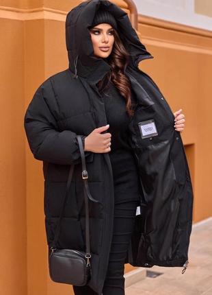 Женская теплая оверсайз куртка удлиненная батал больших размеров качественная стильная до -304 фото