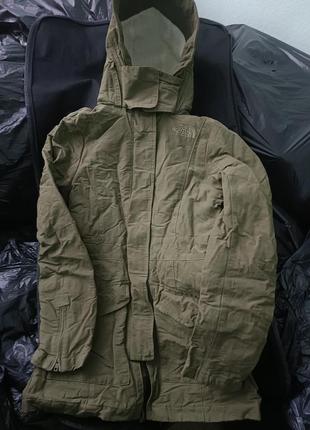 Зимняя стильная утепленная оригинальная парка tnf north face женская болотного цвета