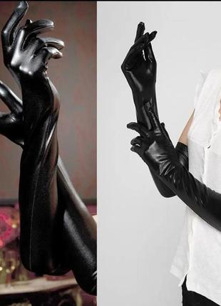 Сексуальные эротические длинные перчатки имитация кожи блестящие4 фото