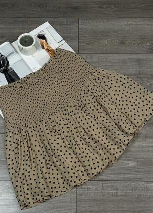 Оригинальная мини юбка ganni shirred polka-dom crepe skirt5 фото