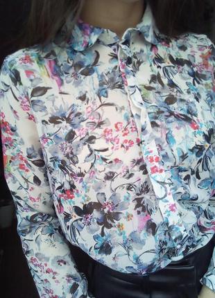 Шифоновая рубашка в цветочный принт, блузка на пуговицах, классическая рубашка3 фото