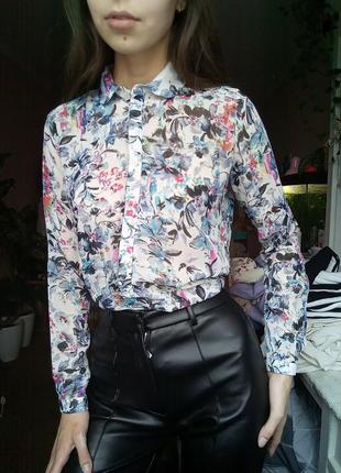 Шифоновая рубашка в цветочный принт, блузка на пуговицах, классическая рубашка1 фото